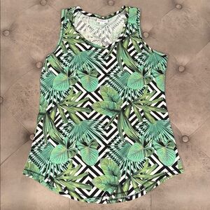 LuLaRoe Tank Tropical Green, Black & White Top - Size: Large